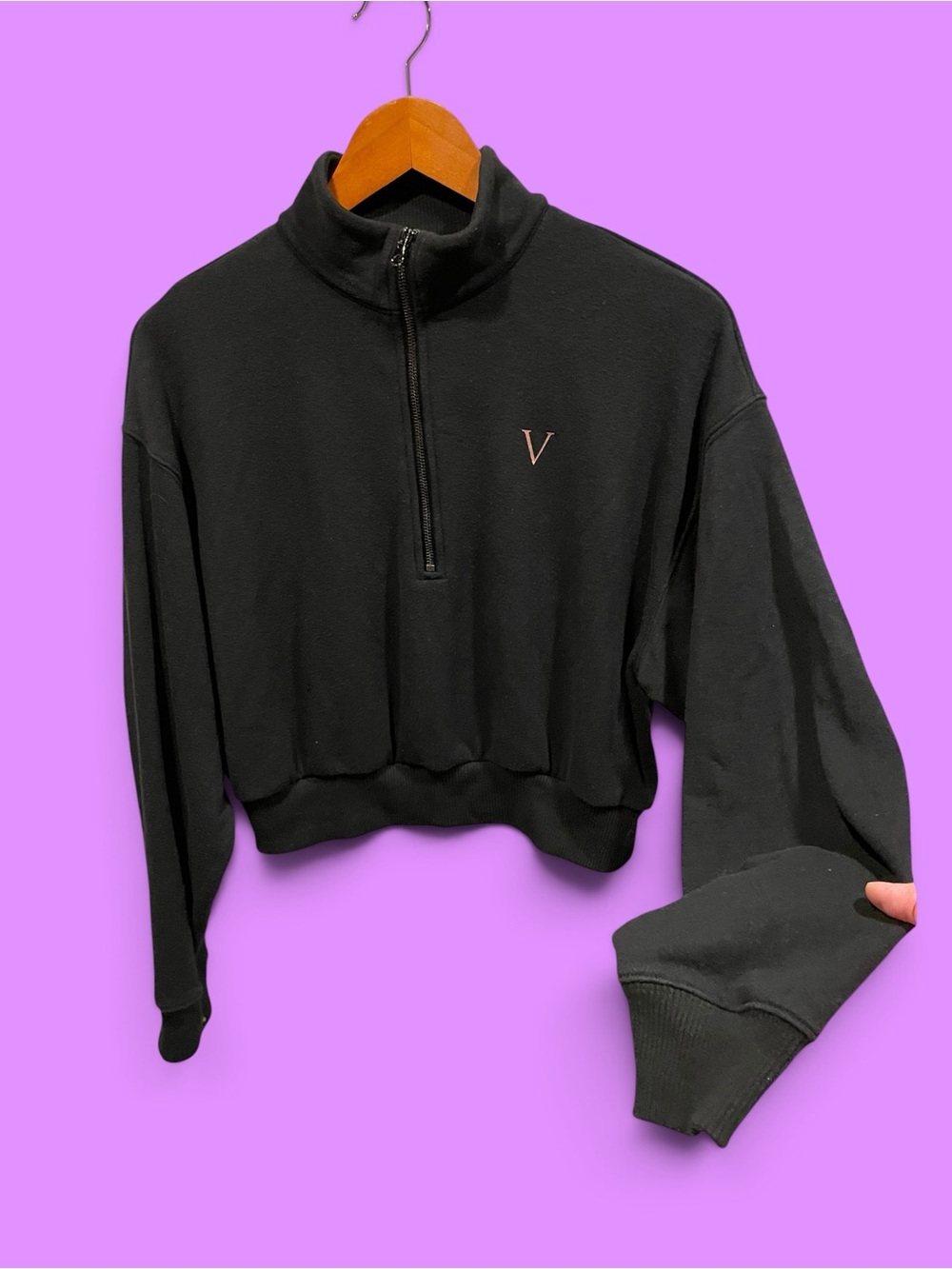 Cute victoria’s secret soft crop 1/2 zip sweatshirt washed black gym athleisure - Picture 1 of 6
